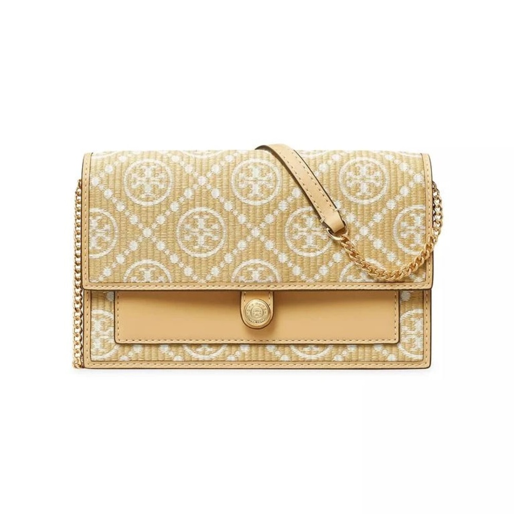 Tory Burch T Monogram Raffia Chain Wallet